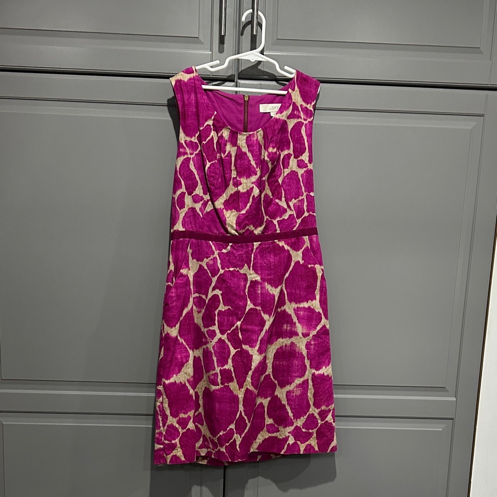 LOFT Pink and Cream Casual Dress